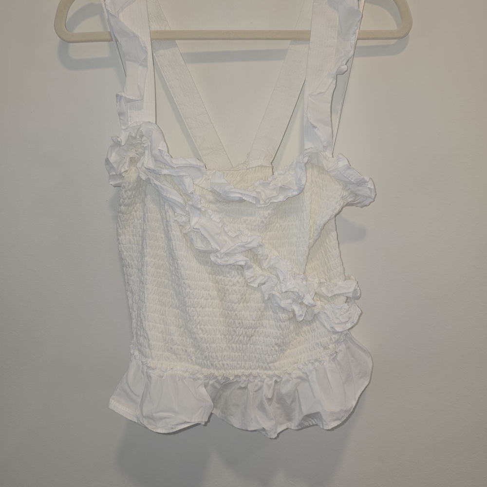 Anthropologie White Ruffled Tank Top Size Xl Preloved In Great Condition - Picture 1 of 7